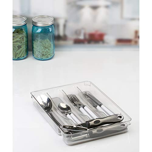 Kitchen Details 23195 Utensil and Cutlery Drawer Organizer, Divider, Tray, Storage, 5 Compartment, Clear