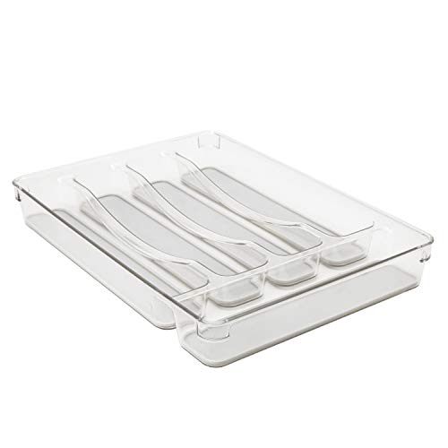 Kitchen Details 23195 Utensil and Cutlery Drawer Organizer, Divider, Tray, Storage, 5 Compartment, Clear