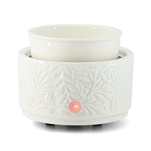 ElusiaKa Wax Melt Warmer Burner Ceramic 3-in-1 Oil Burner Electric Wax Melt Warmer Wax Warmer Burner Melter Fragrance Warmer for Home Office Bedroom Aromatherapy Gift& Décor (White Leaves)