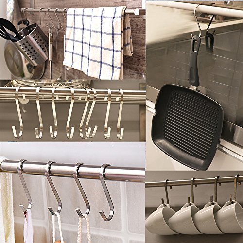 ESFUN 20 Pack Size Medium 3 inch Flat S Hooks Heavy Duty Solid 304 Stainless Steel S Shaped Hanging Hooks,Metal Kitchen Pot Pan Hangers Rack Hooks