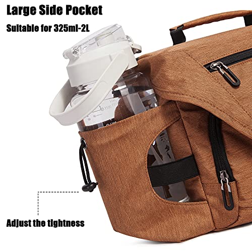 Scorlia Insulated Lunch Bag for Men/Women, Leakproof Lunch Box for Office Work School Picnic Hiking Beach, Reusable Cooler Tote Bag with Adjustable Shoulder Strap and Large Water Bottle Holder - Brown