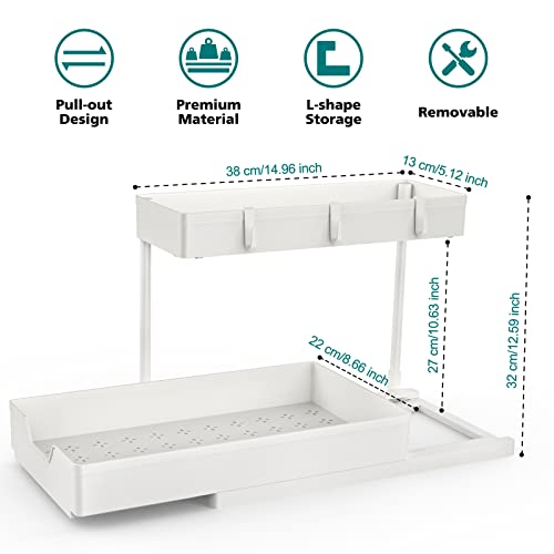 IRONBOX Under Sink Organizer, 2 Pack Pull Out Cabinet Organizer 2-Tier Slide Out Sliding Shelf Under Cabinet Storage for Bathroom Kitchen Sink Organizers and Storage (White-2 Pack)