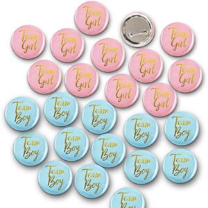 gender reveal button pins 50 pcs, team boy girl button pins baby shower pink blue button pin for baby shower party favors gender reveal party supplies.