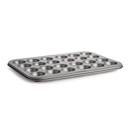 Cooking Light Heavy Duty Nonstick Bakeware Carbon Steel Mini Muffin Pan with Quick Release Coating, Manufactured without PFOA, Dishwasher Safe, Oven Safe, 24-Cup, Gray