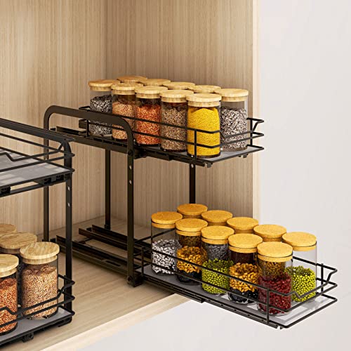 BOIVSHI 2-Tier Spice Rack, Pull Out Cabinet Organizer Spice Racks Height Adjustable Heavy Duty Metal Basket for Inside Cabinets & Pantry Closet