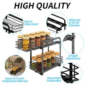 BOIVSHI 2-Tier Spice Rack, Pull Out Cabinet Organizer Spice Racks Height Adjustable Heavy Duty Metal Basket for Inside Cabinets & Pantry Closet