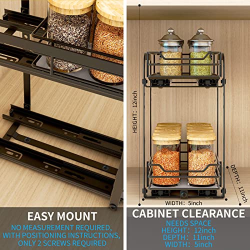 BOIVSHI 2-Tier Spice Rack, Pull Out Cabinet Organizer Spice Racks Height Adjustable Heavy Duty Metal Basket for Inside Cabinets & Pantry Closet