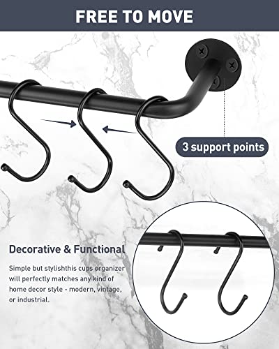 QYINXIU Coffee Mug Wall Rack，Coffee Cup Holder Wall Mounted，Mug Racks for Wall，Mug Wall Rack，Mug Holder Wall，Set of 2, Black (Black)