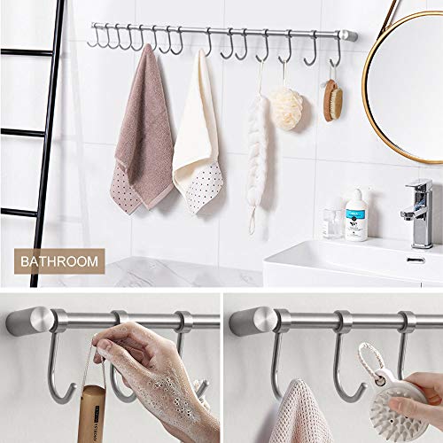 Wall Mounted Utensil Rack Stainless Steel Hanging Kitchen Rail with 12 Removable Hooks Hanger Organizer (22 inches)