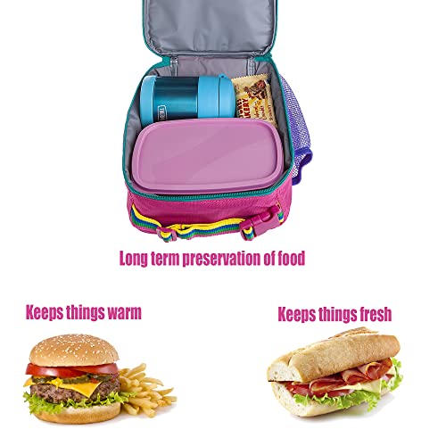 Good Gear Insulated Lunch Bag for Kids w/ Water Bottle Holder & Large Compartment, Unicorn School Girls Lunchbox, Pink/Purple