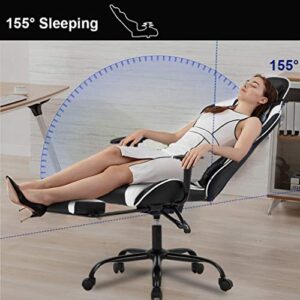 Gaming Chair with Footrest, Ergonomic Office Chair, Adjustable Swivel Leather Desk Chair, Reclining High Back Computer Chair with Lumbar Support and Headrest, Racing Style Video Gamer Chair