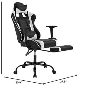 Gaming Chair with Footrest, Ergonomic Office Chair, Adjustable Swivel Leather Desk Chair, Reclining High Back Computer Chair with Lumbar Support and Headrest, Racing Style Video Gamer Chair