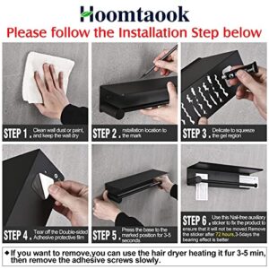 Hoomtaook Paper Towel Holder Wall Mount for Kitchen, Self-Adhesive Paper Towel Roll Holder with Shelf Under Cabinet Paper Towel Holder for Kitchen,Bathroom,Both Available in Adhesive and Screws -Black