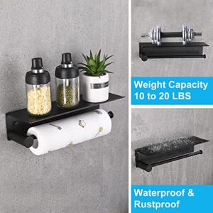 Hoomtaook Paper Towel Holder Wall Mount for Kitchen, Self-Adhesive Paper Towel Roll Holder with Shelf Under Cabinet Paper Towel Holder for Kitchen,Bathroom,Both Available in Adhesive and Screws -Black