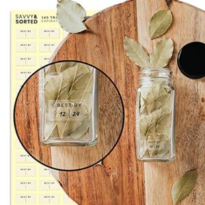 160 Clear Expiration Date Labels for Spice Jars - Waterproof Use by Food Date Labels for Containers - Best by Pantry Labels - Freezer Refrigerator Label - Kitchen Write On Labels Pantry Organization