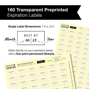 160 Clear Expiration Date Labels for Spice Jars - Waterproof Use by Food Date Labels for Containers - Best by Pantry Labels - Freezer Refrigerator Label - Kitchen Write On Labels Pantry Organization