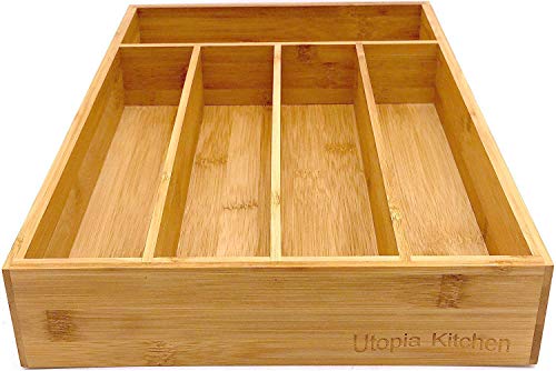 Bamboo Organizer 2 Piece Set – 8 and 5 Compartment Expandable Makeup Drawer - Drawer Dividers Organizer - Adjustable Drawer Holder for Kitchen, Silverware, Flatware, Living Room and Utensils (Natural)