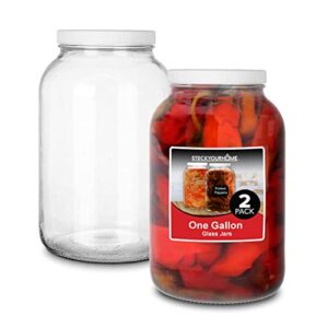 stock your home 128 oz glass jar with plastic airtight lid (2 pack) – 1 gallon glass jar for pickling, fermentation, brewing, food storage