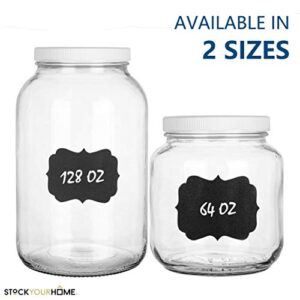 Stock Your Home 128 Oz Glass Jar with Plastic Airtight Lid (2 Pack) - 1 Gallon Glass Jar for pickling, fermentation, brewing, food storage