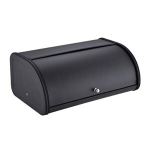 stainless steel bread box with roll up lid, for easy kitchen counter storage, bread bin holder,17.5x11.5x7.5 inch, matte black