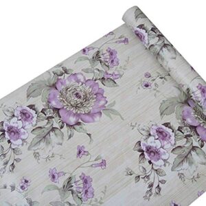 peel and stick decorative purple peony floral shelf liner contact paper for kitchen cabinets dresser drawer refrigerator table pantry closet vanity desk wall furniture decal sticker (17.7×78.7 inches)