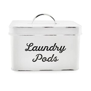 auldhome enamelware laundry pod holder; rustic white laundry pod storage container