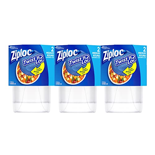 Ziploc Twist N Loc Food Storage Meal Prep Containers Reusable for Kitchen Organization, Dishwasher Safe, Medium Round, 6 Count