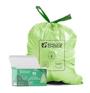 emily’s choice heavy duty biodegradable tall kitchen trash bag code q (50 count) with d2w technology, custom fit trash bag compatible with simplehuman code q trash bins, 50-65l / 13-17 gallons, atsm 6954,1.2 mil / 30 micron thickness