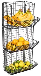 sorbus hanging fruit basket wall mounted foldable organizer for kitchen storage, great for produce fruits and vegetables & potato’s (black)