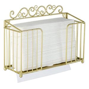 mygift vintage brass tone metal folded paper towel holder with scrollwork design – wall mounted trifold z-fold disposable napkin dispenser rack