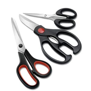 kitchen scissors, heavy duty meat scissors poultry shears, dishwasher safe food cooking scissors stainless steel utility shears, 3-pack
