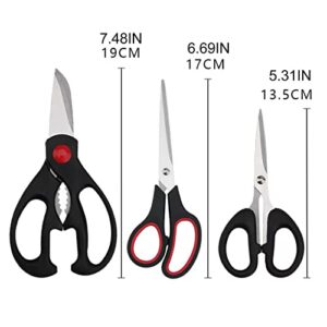 Kitchen Scissors, Heavy Duty Meat Scissors Poultry Shears, Dishwasher Safe Food Cooking Scissors Stainless Steel Utility Shears, 3-Pack