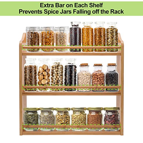 FoverOne 3-Tier Bamboo Spice Rack, 15.74" L x 5.11" W x 16.53" H, Wood Spice Jars Holder, Seasoning Rack Spice Bottle Shelf Organizer for Kitchen Countertop or Wall Mounting