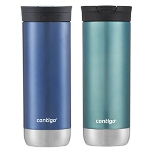 contigo huron insulated stainless steel travel mug with snapseal lid, 20oz 2 pack, blue corn & bubble tea