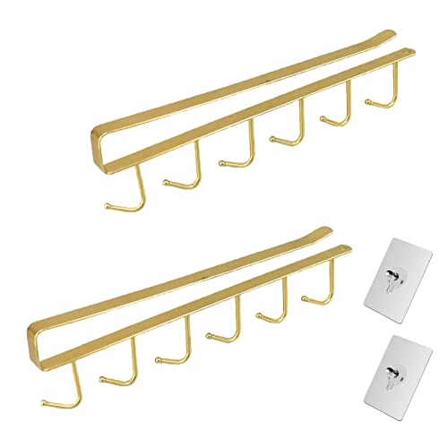 2 Pcs Mug Kitchen Utensil Hanger Ties Belts and Scarf Hanging Hook Rack Under Cabinet Closet Without Drilling (Gold)