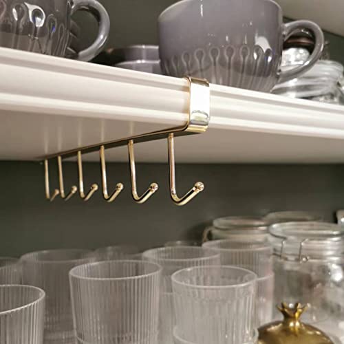 2 Pcs Mug Kitchen Utensil Hanger Ties Belts and Scarf Hanging Hook Rack Under Cabinet Closet Without Drilling (Gold)