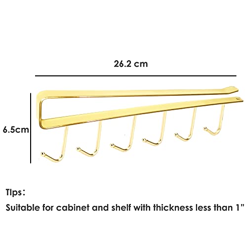 2 Pcs Mug Kitchen Utensil Hanger Ties Belts and Scarf Hanging Hook Rack Under Cabinet Closet Without Drilling (Gold)