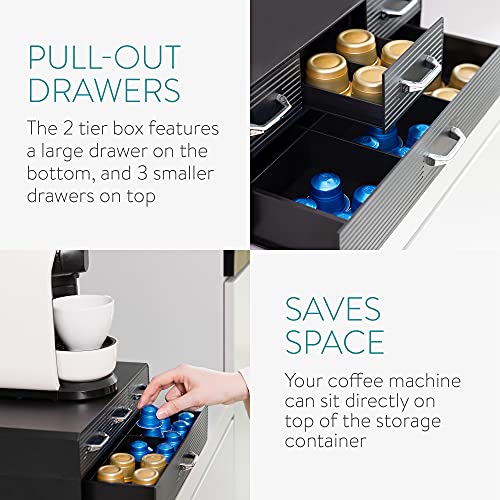 Navaris Coffee Pod Holder with 4 Drawers - Compatible with Nespresso, CBTL, K-Cups, Verismo - Capsule Storage Organizer 2-Tier Container Box - Black