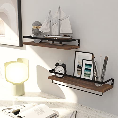 SODUKU Floating Shelves Wall Mounted Storage Shelves for Kitchen, Bathroom,Set of 2 Brown