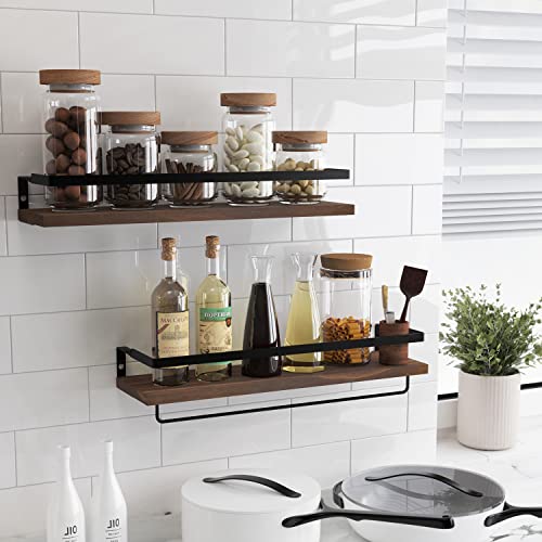 SODUKU Floating Shelves Wall Mounted Storage Shelves for Kitchen, Bathroom,Set of 2 Brown