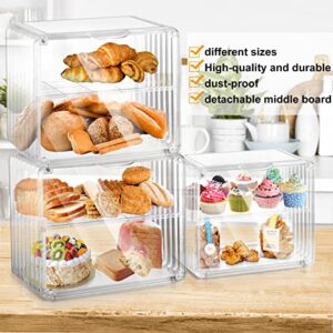 Bread Box Double Layer Bread Holder, Durable Plastic Food Storage Container, Clear Bread Boxes for Kitchen Countertop, Bread Bin for Homemade Bread, Cupcakes, Cookies, Muffins (11"x5.9"x9.6")