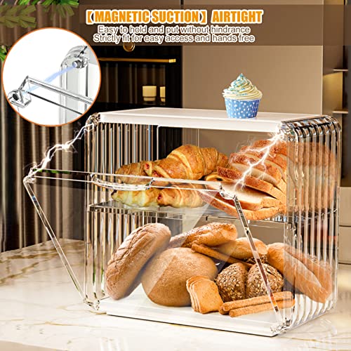 Bread Box Double Layer Bread Holder, Durable Plastic Food Storage Container, Clear Bread Boxes for Kitchen Countertop, Bread Bin for Homemade Bread, Cupcakes, Cookies, Muffins (11"x5.9"x9.6")