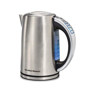 hamilton beach 41020r 1.7 liter variable temperature electric kettle for tea and hot water, cordless, keep warm, led indicator, auto-shutoff and boil-dry protection, stainless steel