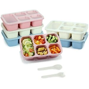 nuoqiuu 6 pcs bento snack containers, 5-compartment lunchable containers, reusable meal prep container for kids, snack storage boxes for toddler school