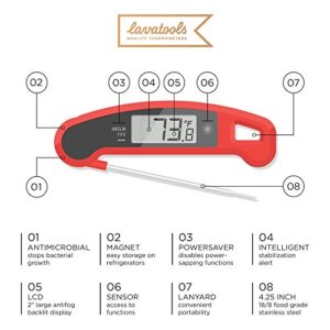 Lavatools Javelin PRO Duo Ambidextrous Backlit Professional Digital Instant Read Meat Thermometer for Kitchen, Food Cooking, Grill, BBQ, Smoker, Candy, Home Brewing, Coffee, and Oil Deep Frying