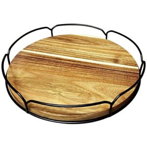 acacia wood lazy susan,13”lazy susan organizer for table-solid wooden lazy susan organizer for cabinet-kitchen turntable storage food bins container for pantry, counter top (13 inch)