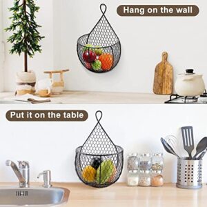 ERYTLLY Metal Fruit And Vegetable Storage Hanging Basket Wall Mounted, Hanging Fruit Basket For Kitchen Black Wire Baskets for Flowers, Fruits and Veggies, Fruit Hanging Baskets - Set of 2