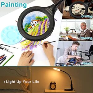 TOMSOO 5X Magnifying Glass with Light and Clamp, 5 Color Modes Stepless Dimmable Lighted Magnifier with Stand, Flexible Gooseneck LED Desk Lamp Hands Free for Craft Reading Painting Hobby Close Work