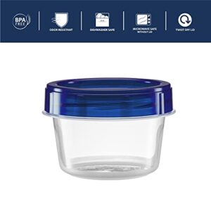 Elegant Disposables Twist Top Containers Small Food Storage Containers Blue Screw on Lid Reusable Stackable Leakproof Airtight, Pack of 10- 4 oz Containers