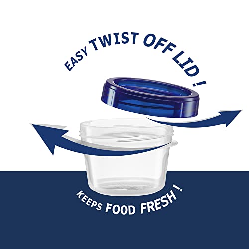 Elegant Disposables Twist Top Containers Small Food Storage Containers Blue Screw on Lid Reusable Stackable Leakproof Airtight, Pack of 10- 4 oz Containers